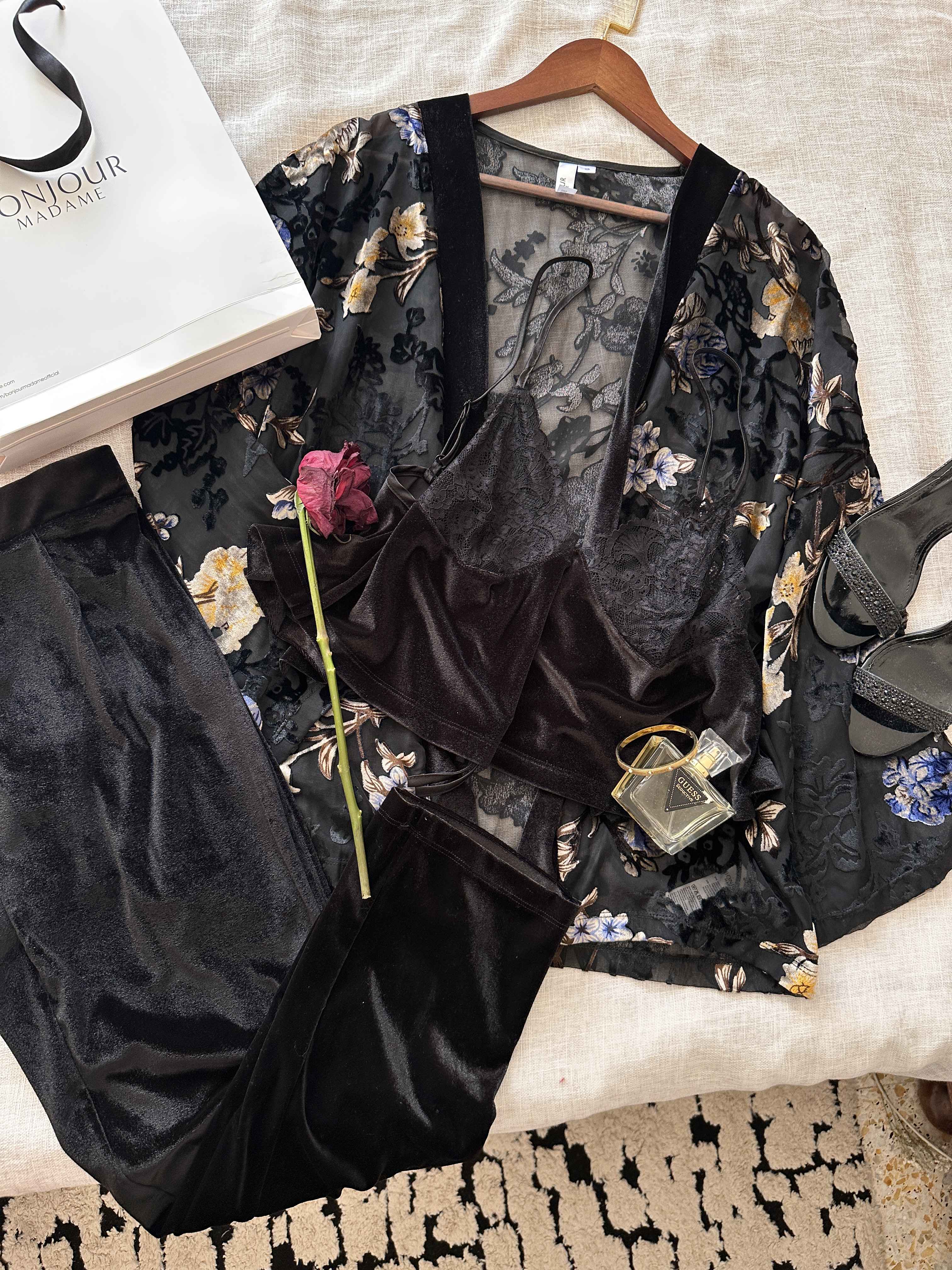 Ensemble 3pcs Bonjour Noir velour