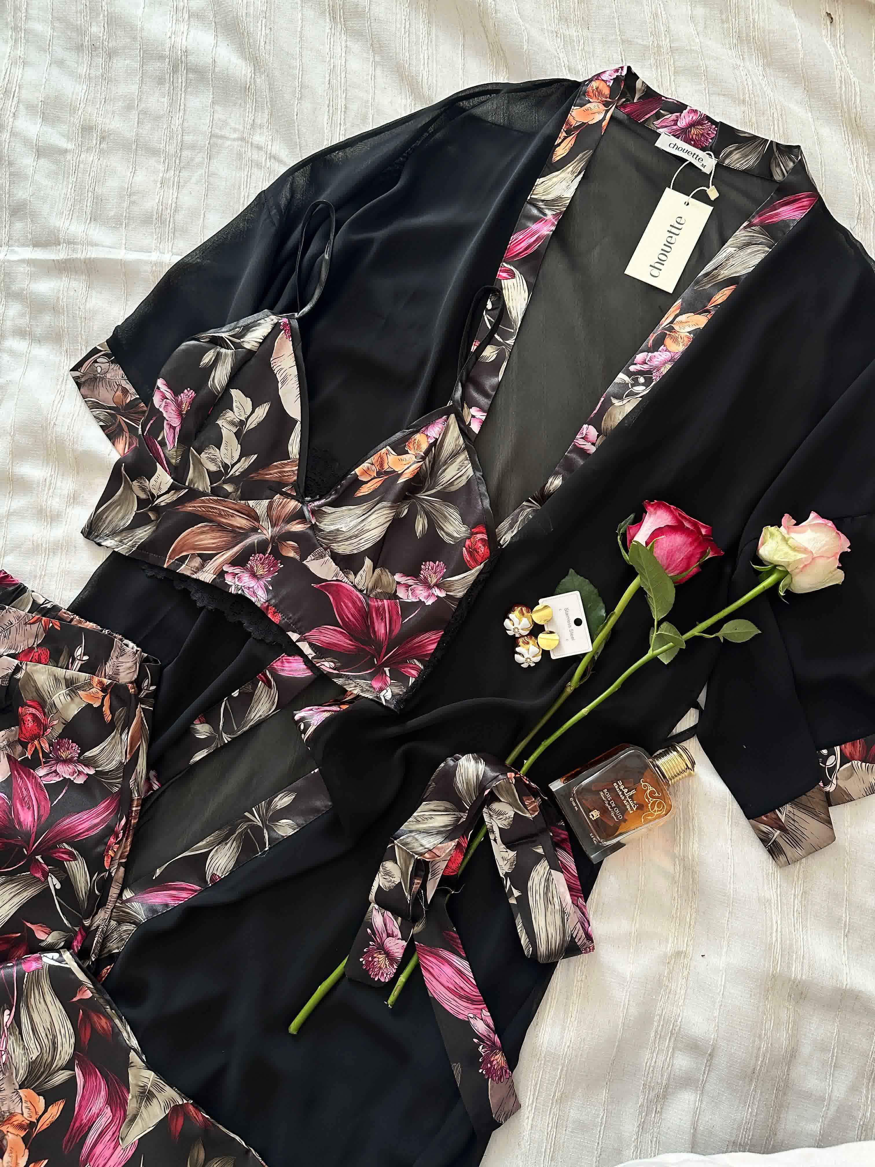 3Pcs MD noir fleuri