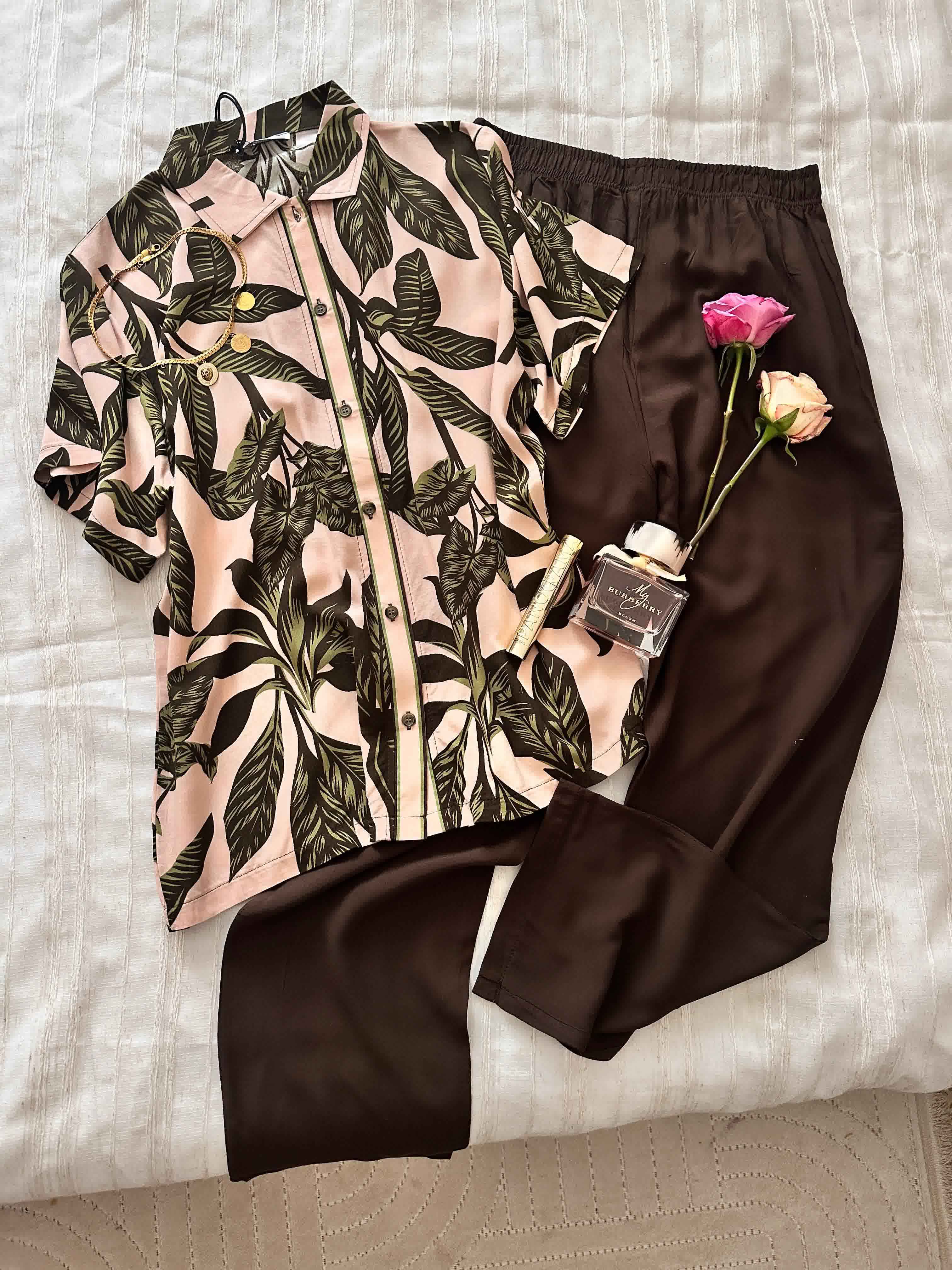 Homewear Cosku leaves pantalon maron