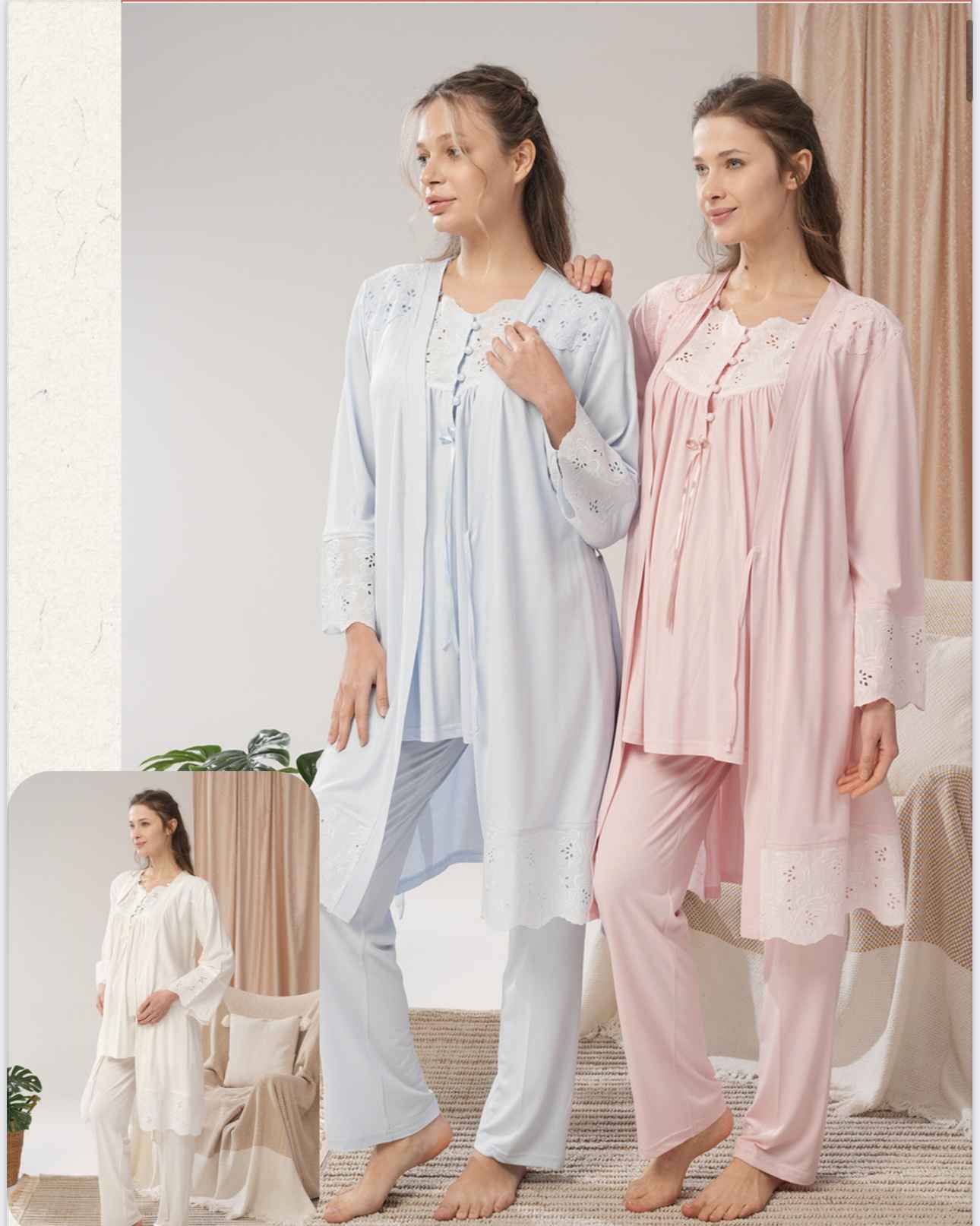 3pcs Bone broderie anglaise