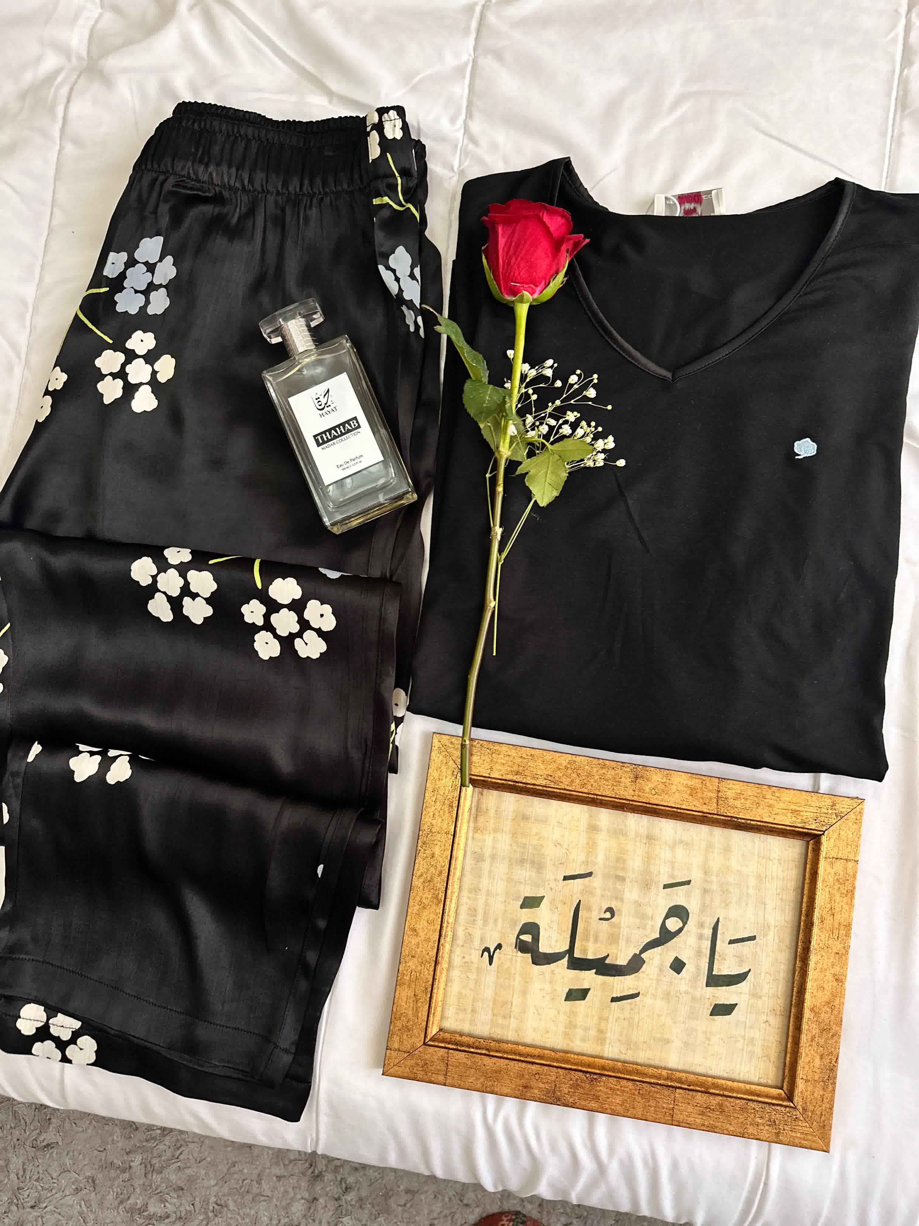 Pyjama noir pantalon satiné