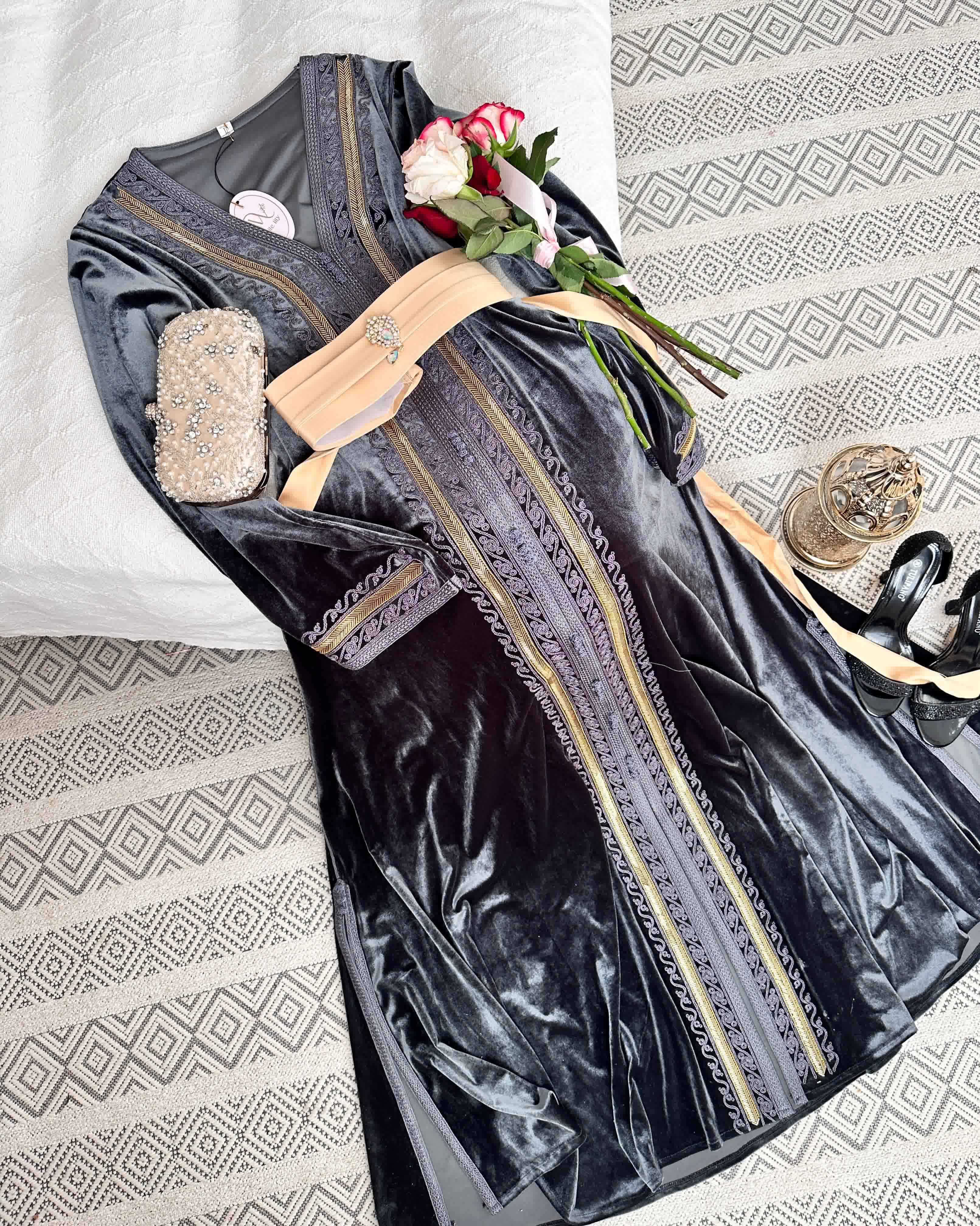 Caftan velour cassé doré