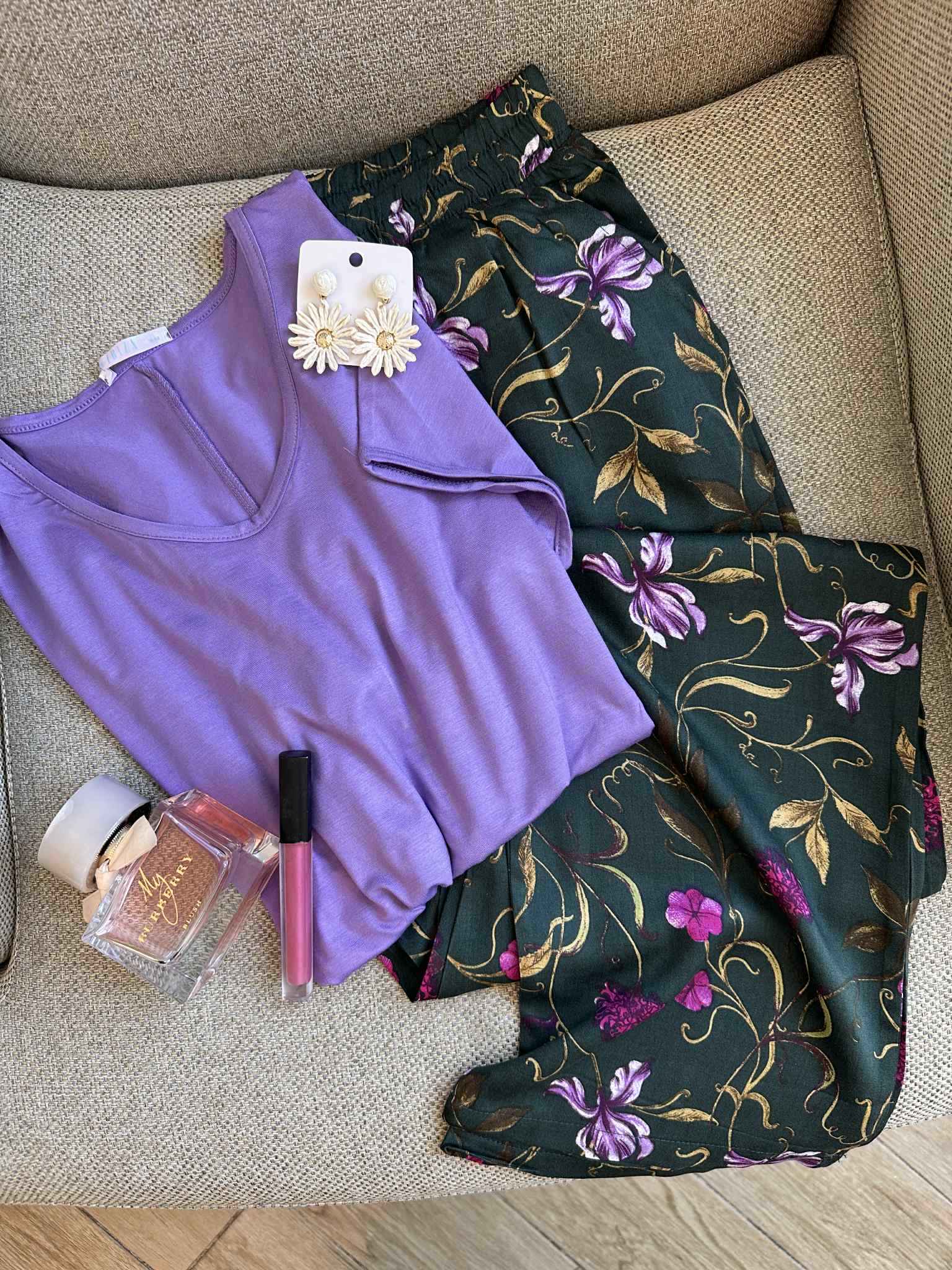 Homewear viole pantalon fleuri