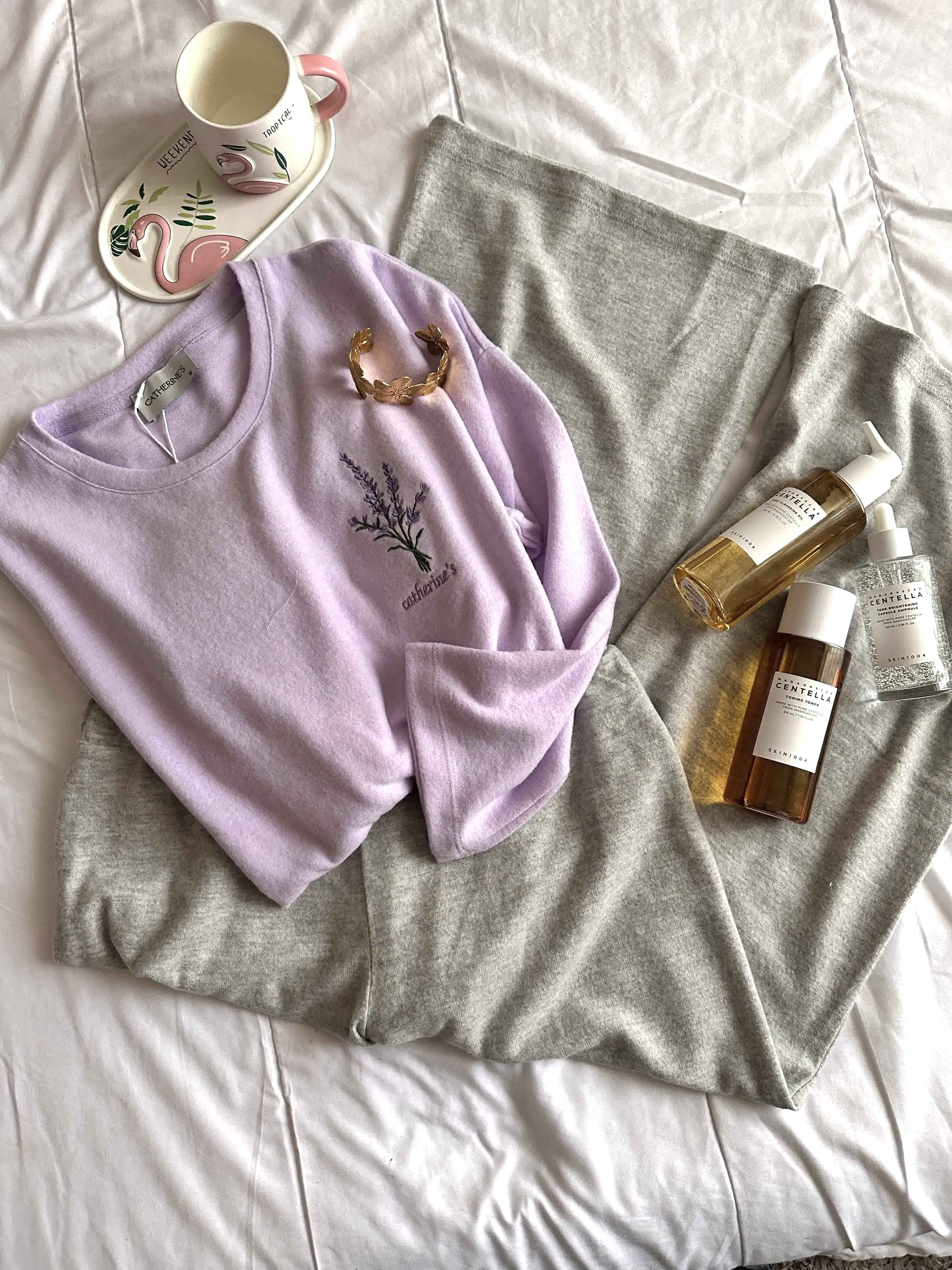 Pyjama Pantacours Catherienes violet et gris