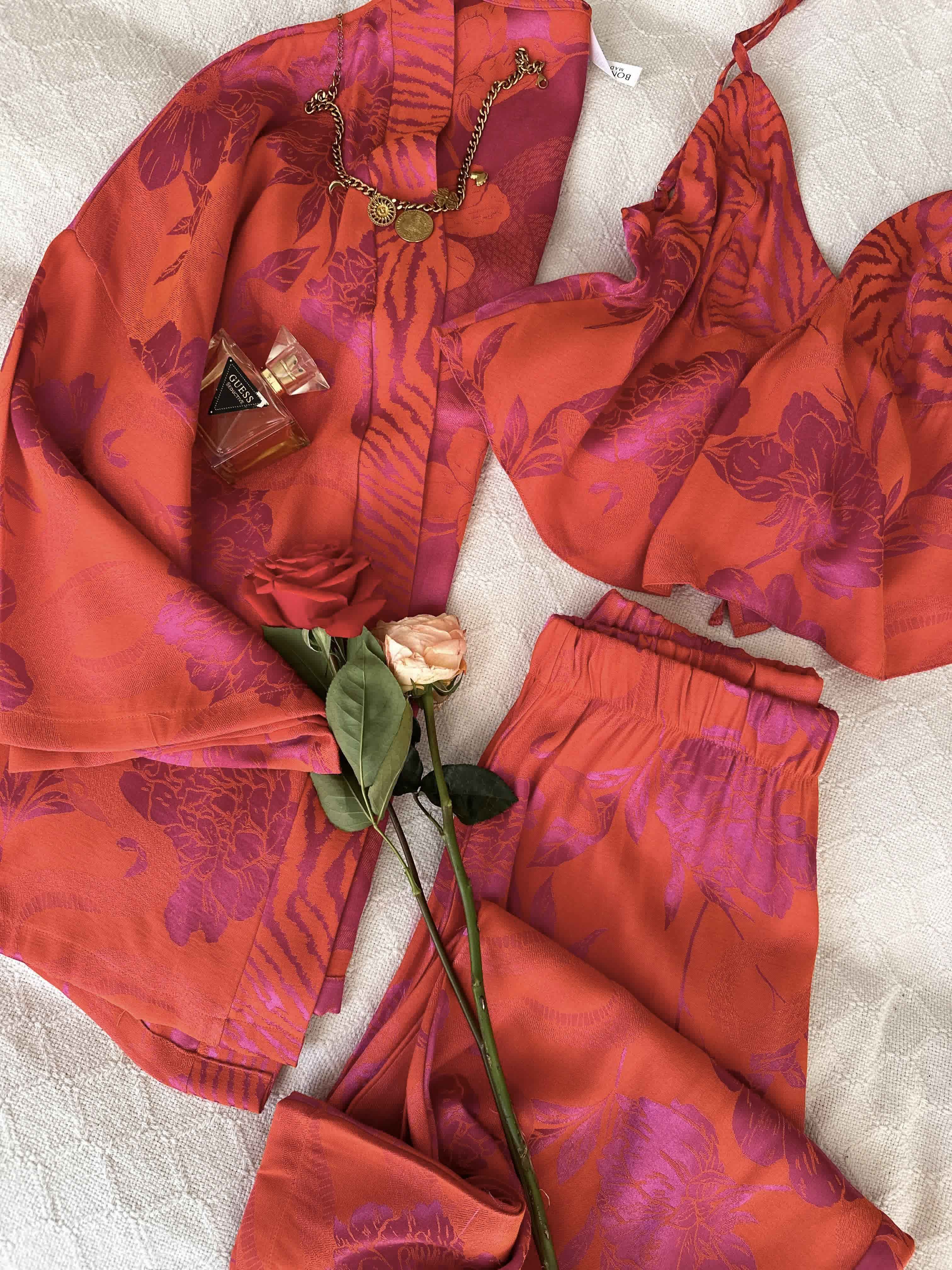 3pcs bonjour orange/rose