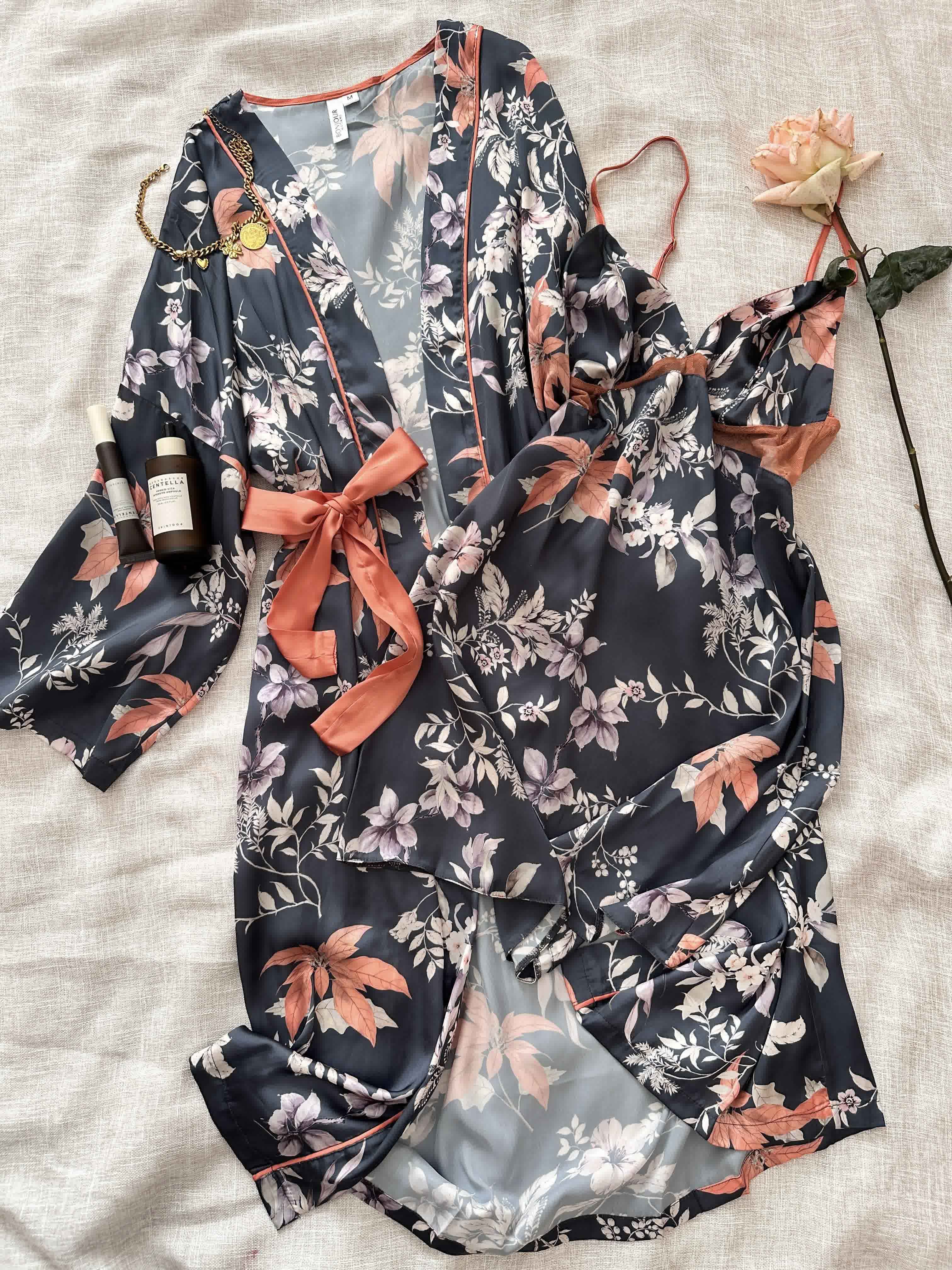 Deshabillé Bonjour bleu pigeon fleuri