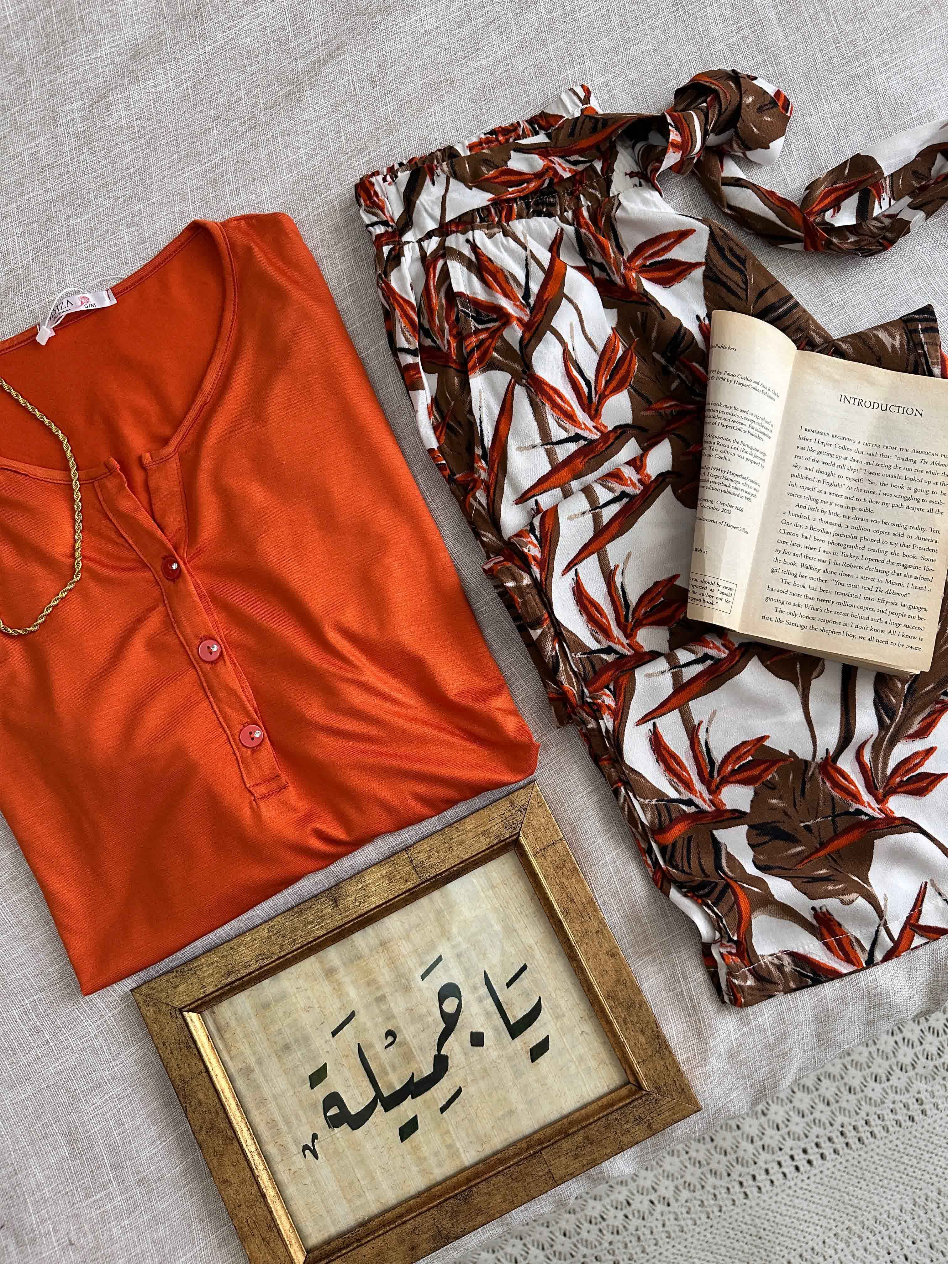 Homewear Ibiza orange boutons perle