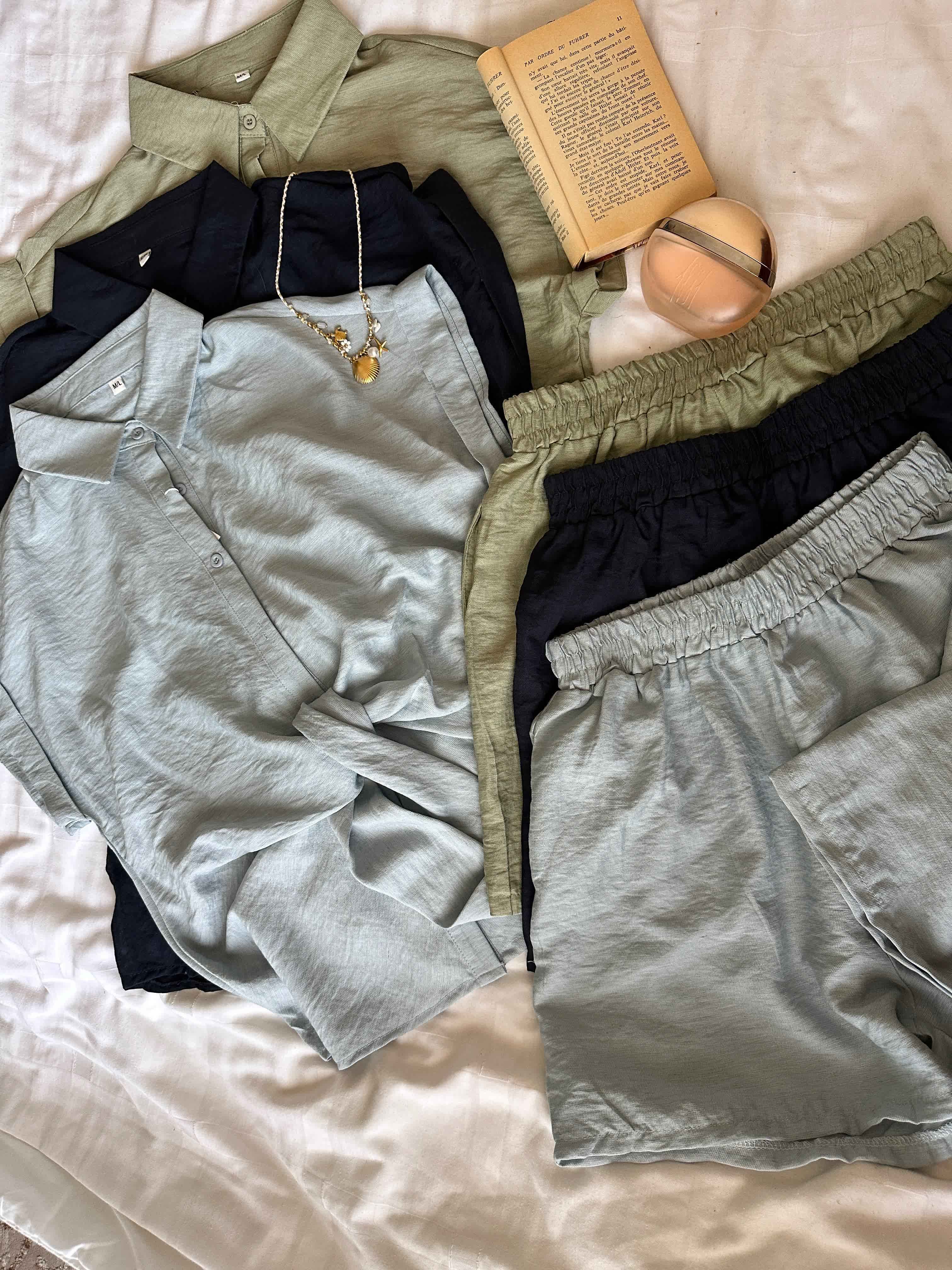 Pyjama short lin noeud