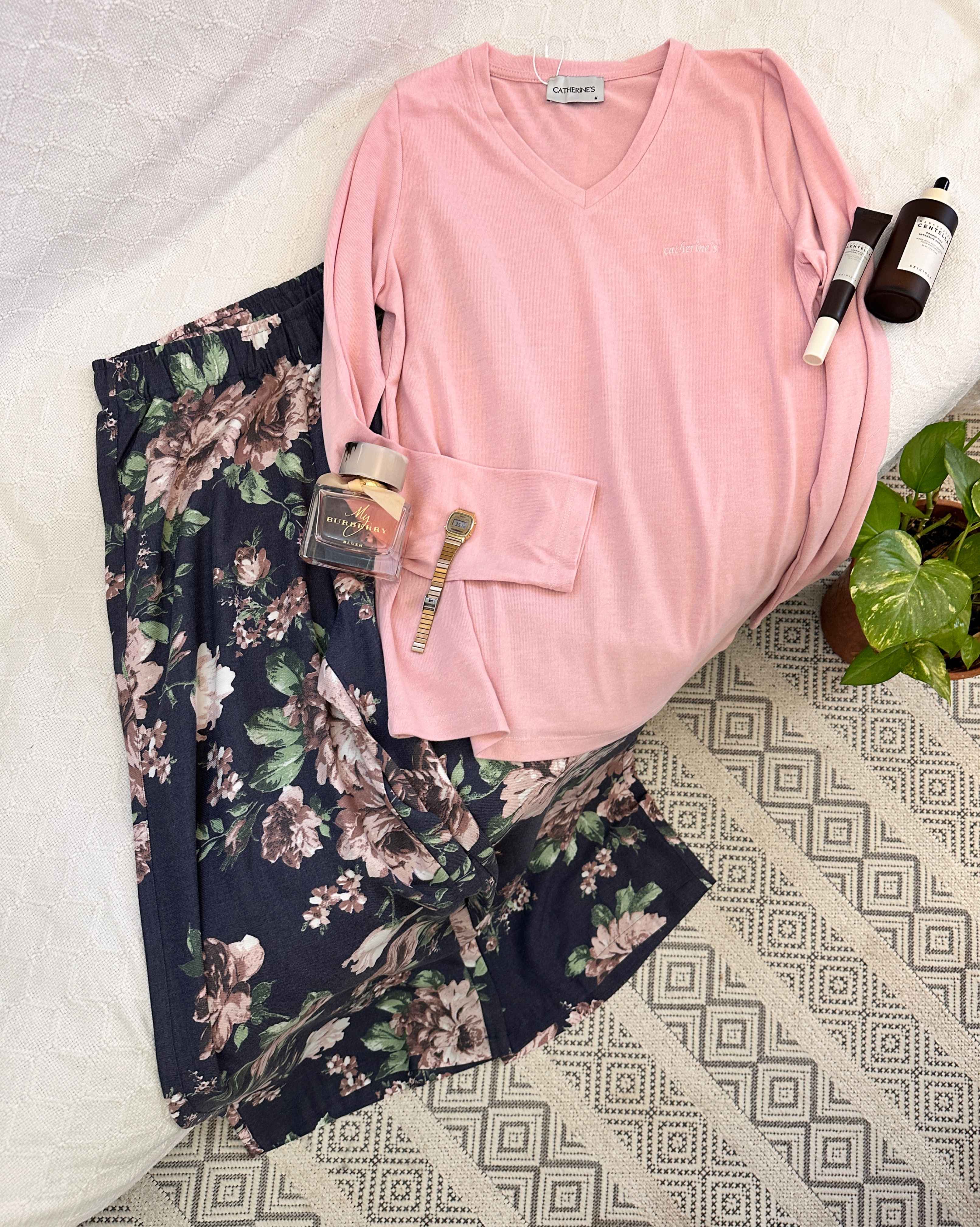 Homewear Catherines rose pantalon bleu