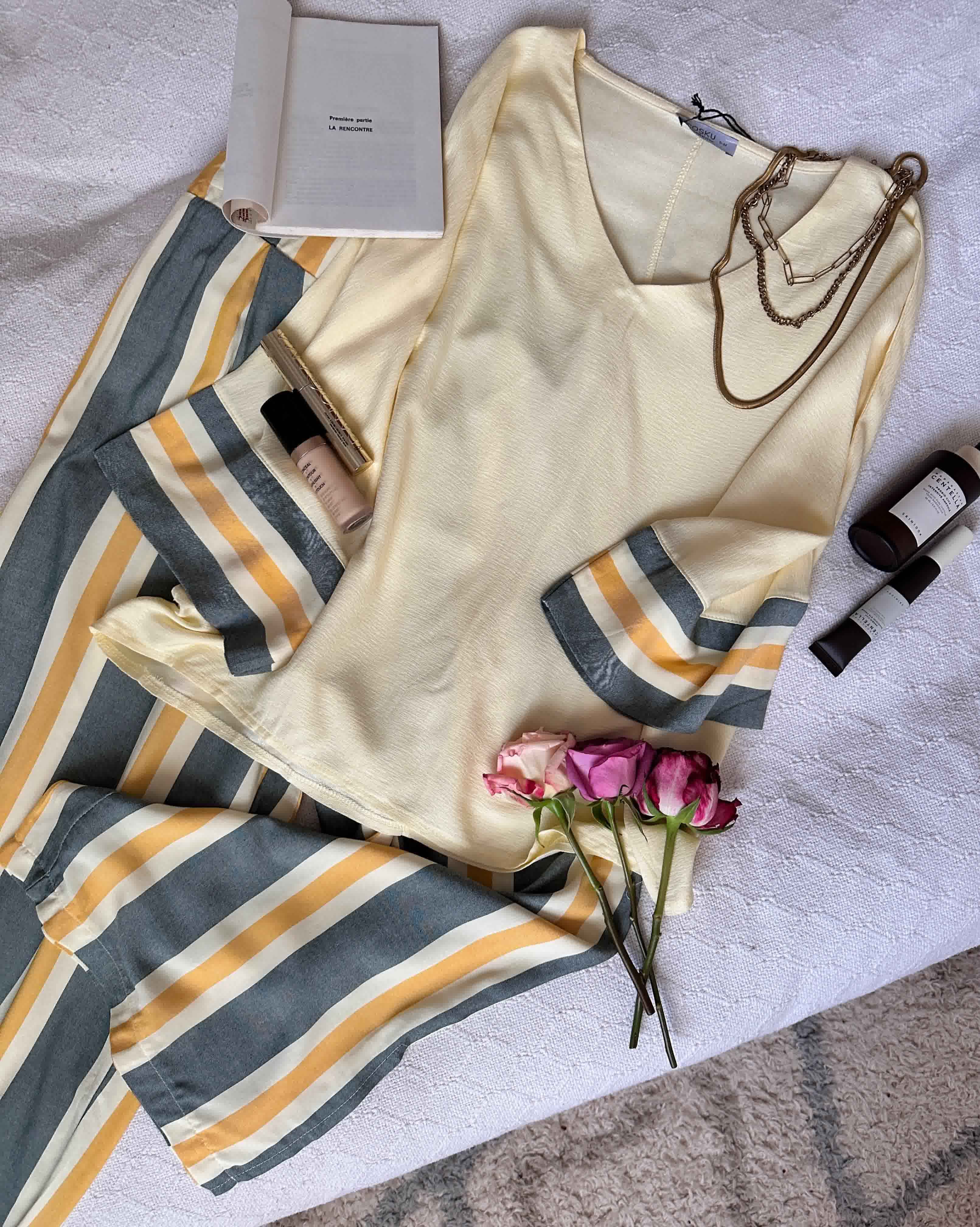 Homewear Cosku jaune et bleu reyoné panta-cheville