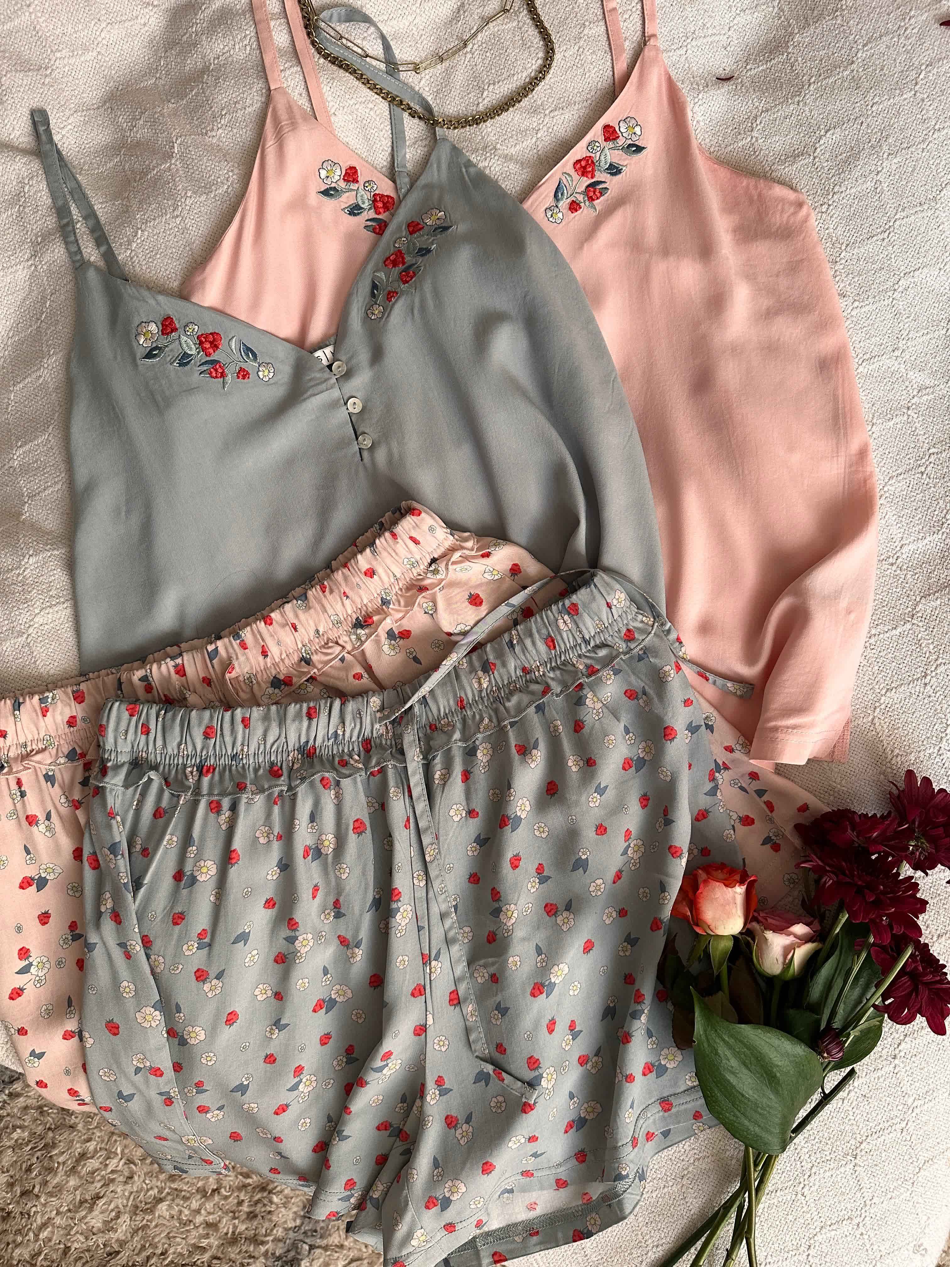 Pyjama short viscose fleurie