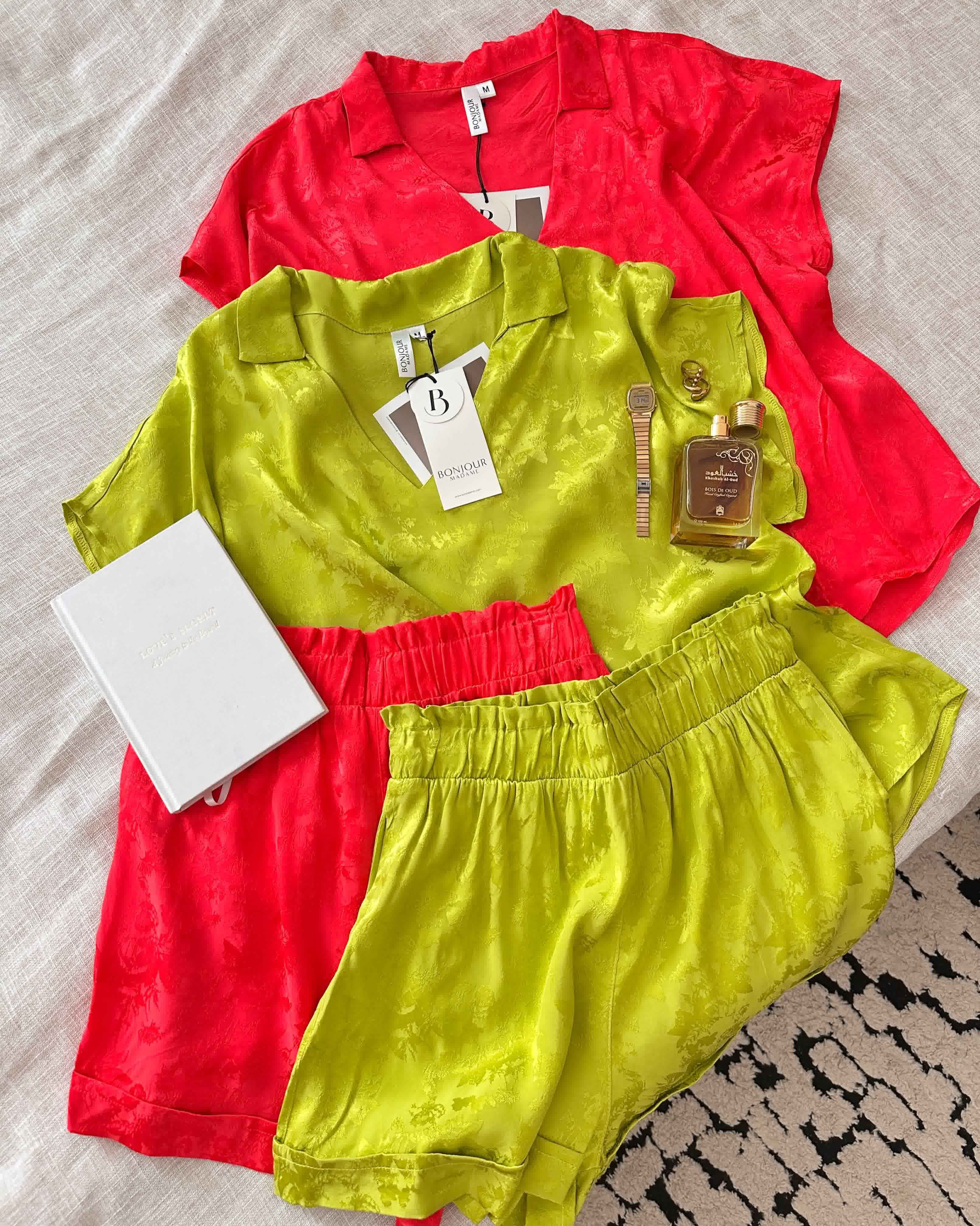 Pyjama short Bonjour satin imprimé