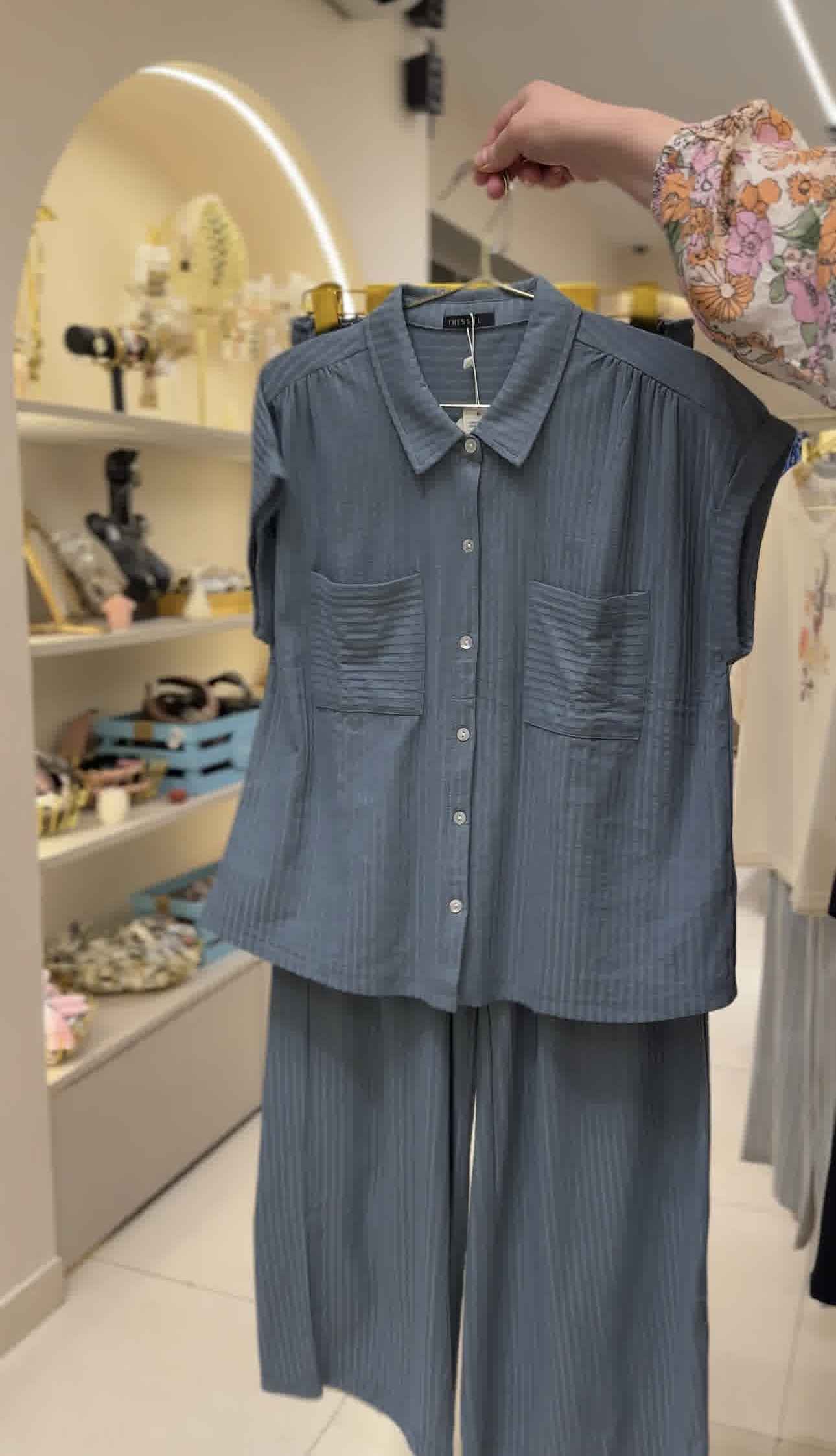 Pyjama tress uni boutonné