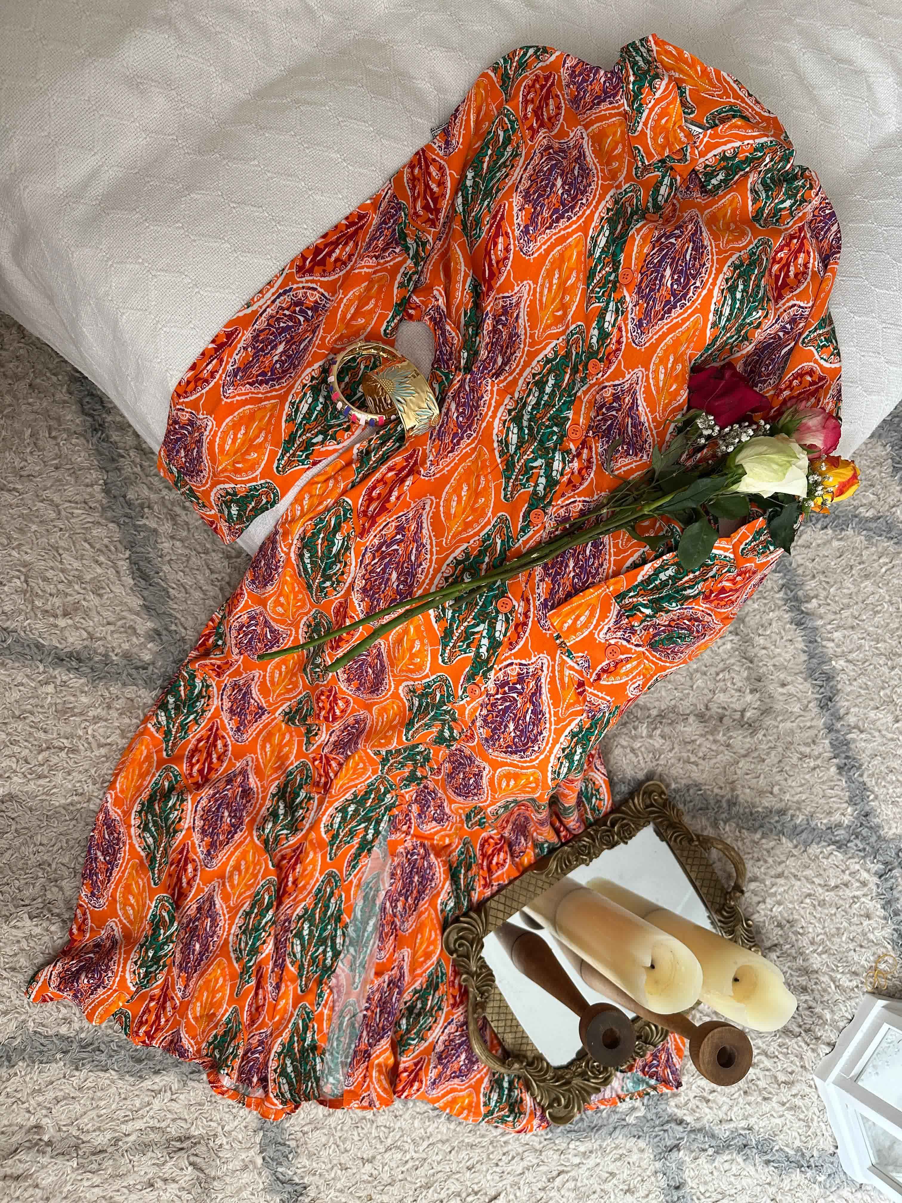 Robe Ibiza orange feuilles