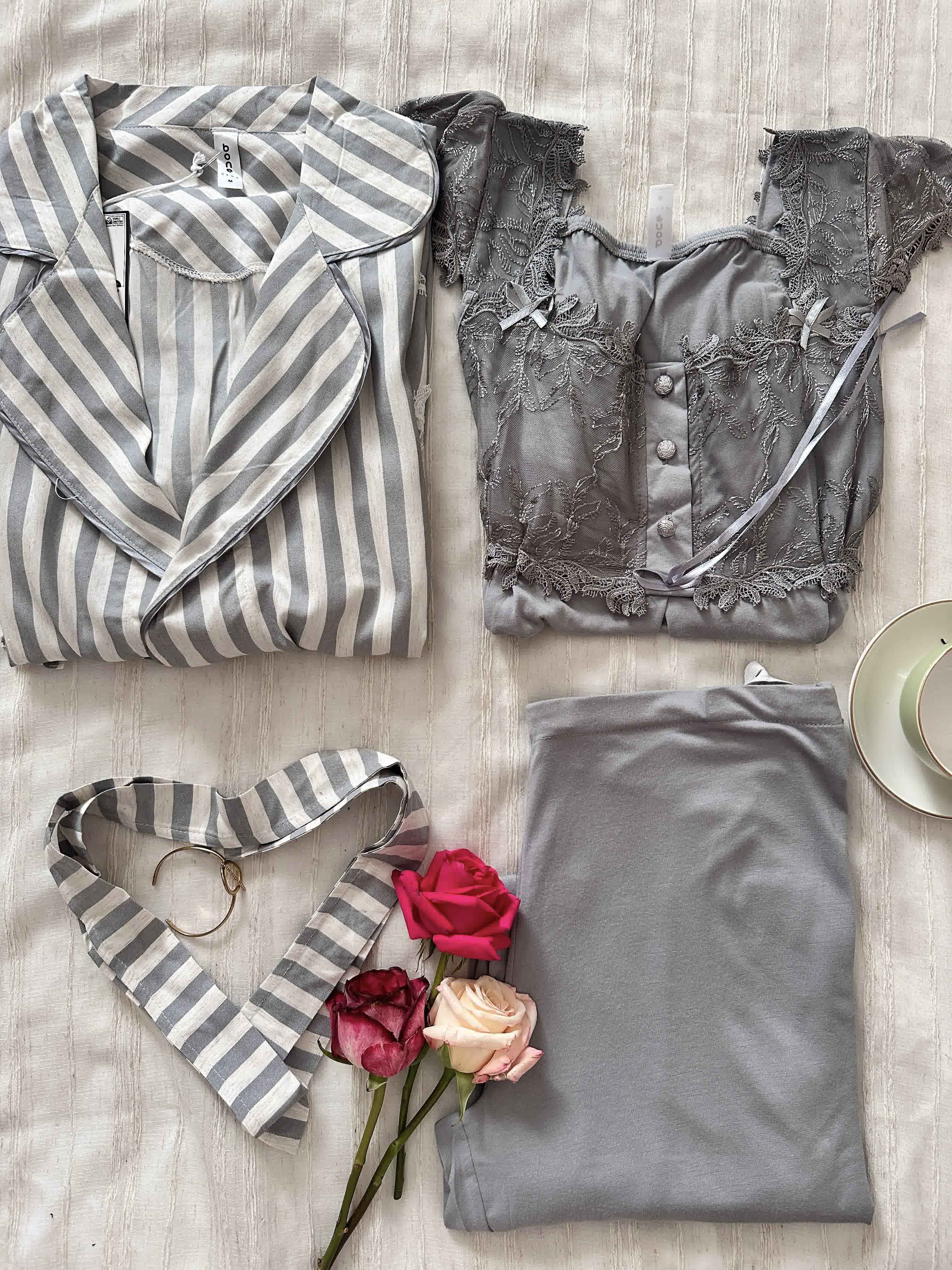 3pcs Bone kimono rayonnégris