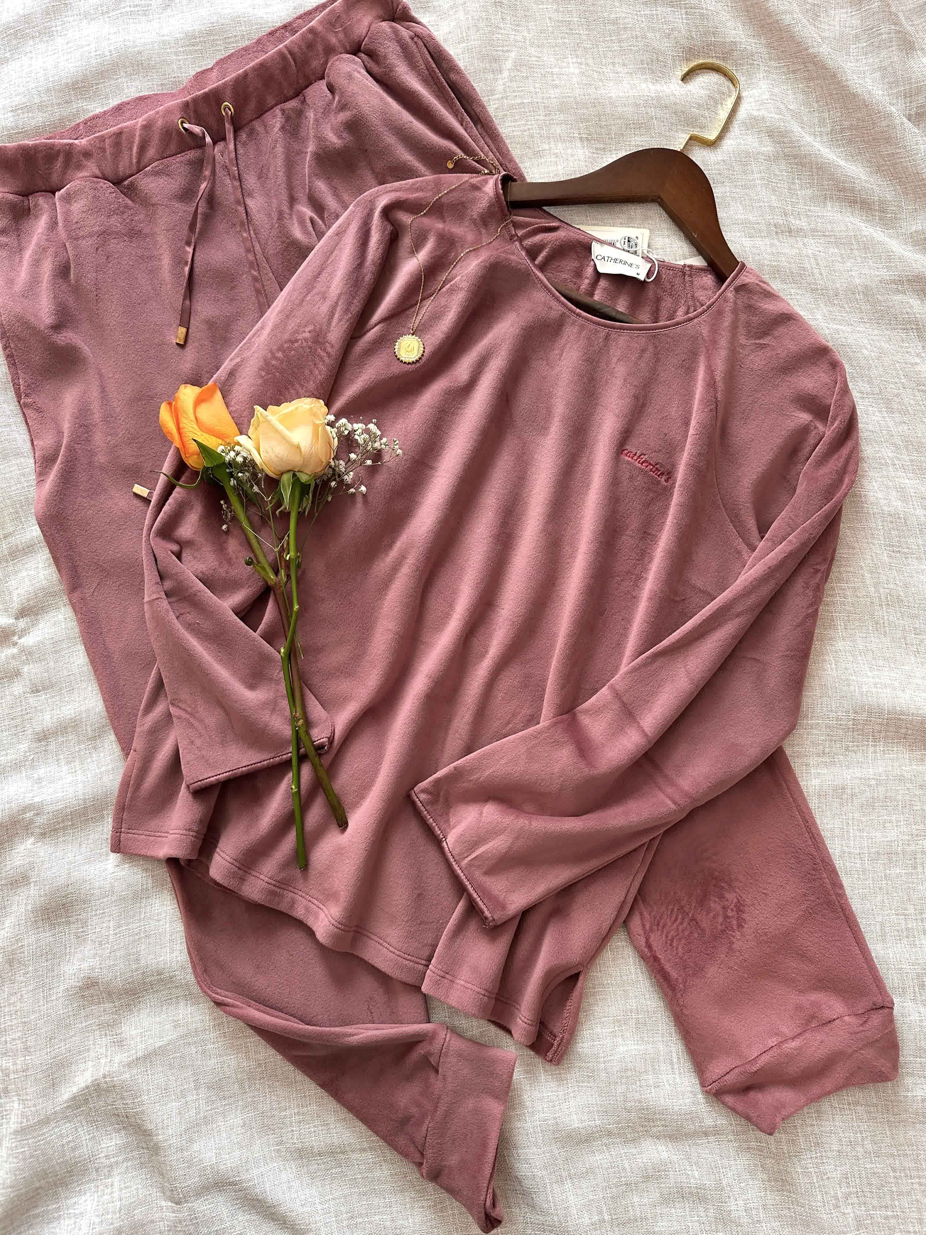 Pyjama velour Catherienes rose foncé